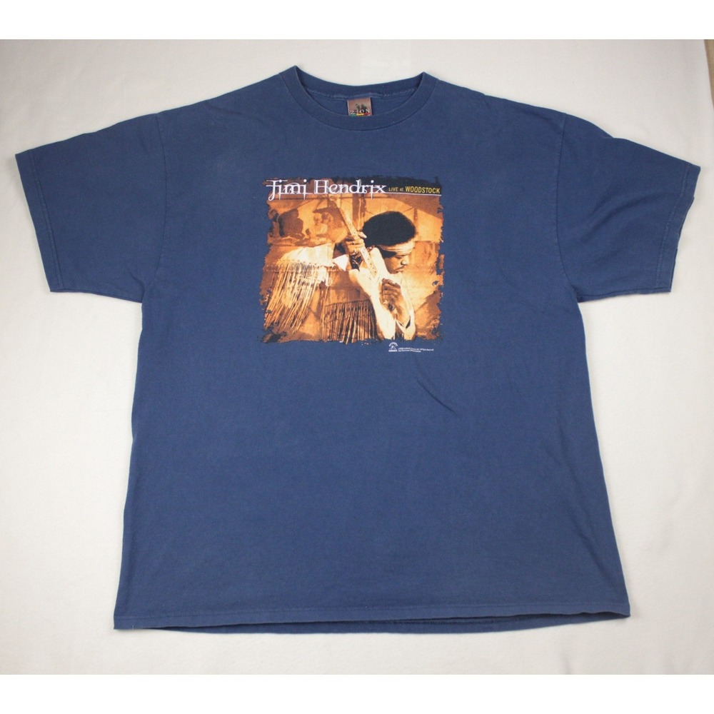 Zion Rootswear Jimi Hendrix Live at Woodstock Blue Graphic Tee Shirt‎ Mens XXL